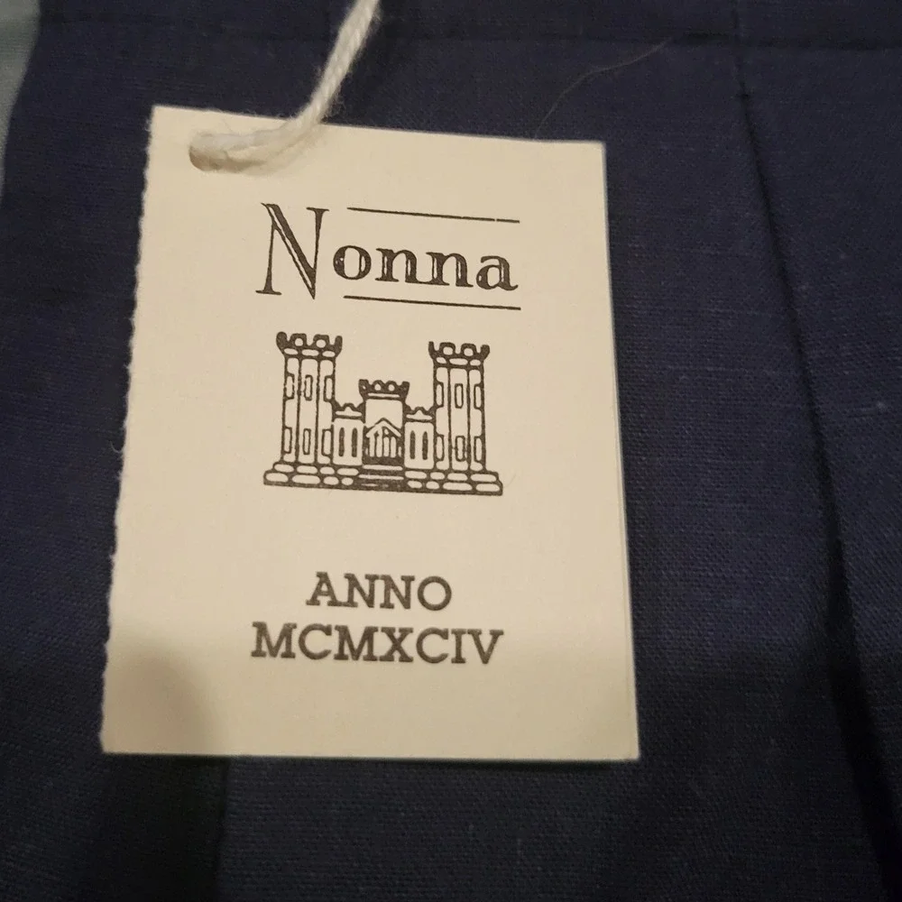 VTG Nonna Busatex Kids 12mo White‎ Linen Blend Top Navy Blue Shorts Jumper C391